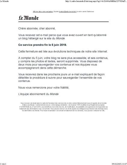 Le Monde fin du blog