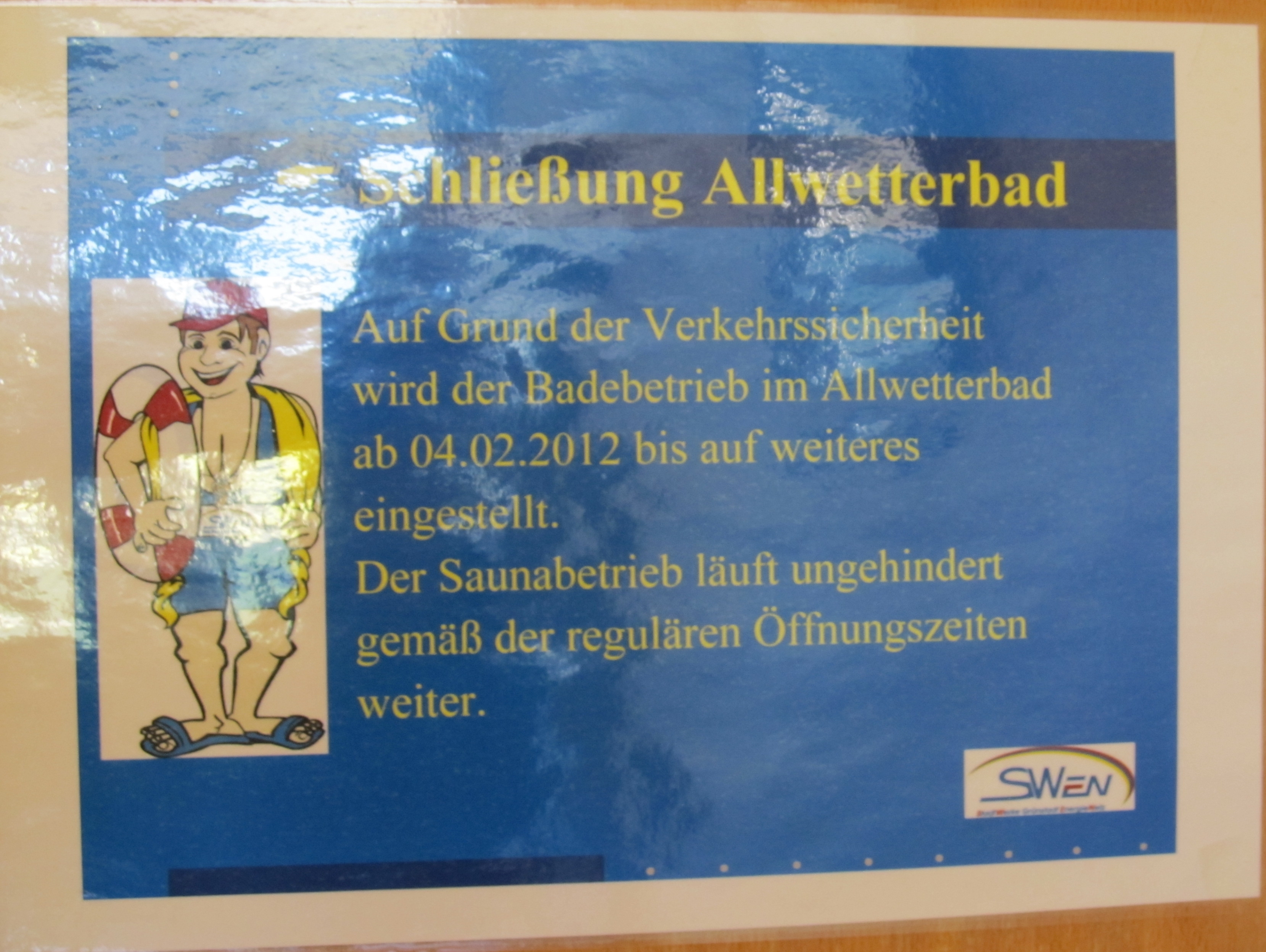 Schließung Allwetterbad 5.2.2012